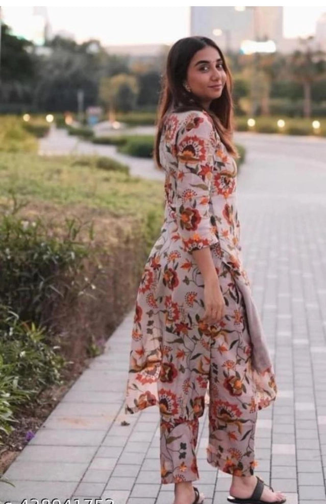 Cotton Printed Kurti with Pant Set for Women - Multicolor Ethnic Wear