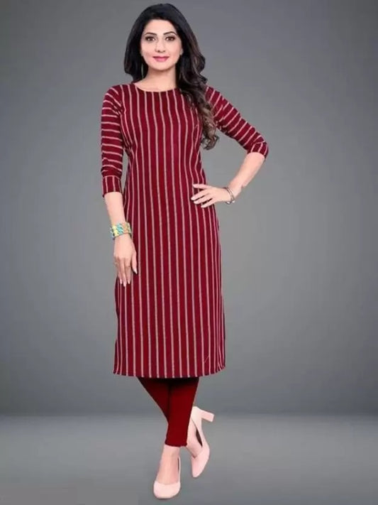 Elegant Red Crepe Striped Kurti for Women - Comfortable & Stylish