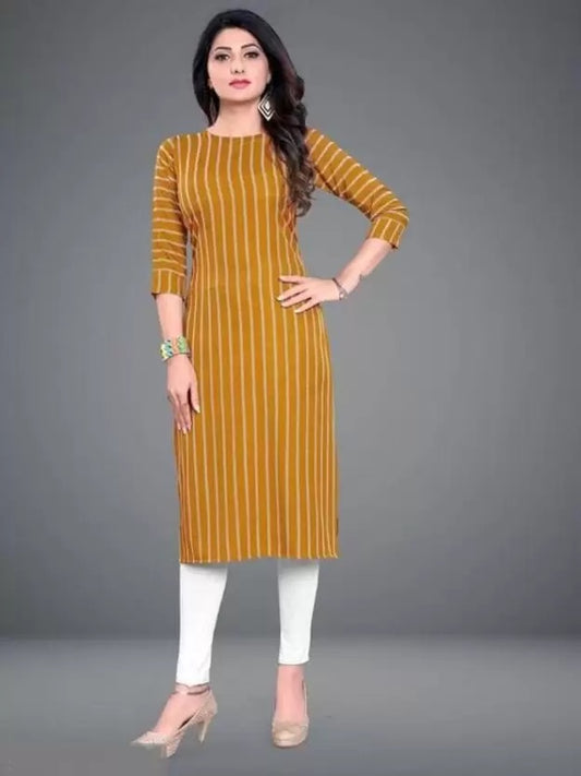 Stylish Crepe Striped Kurti for Women - Yellow Casual Wear