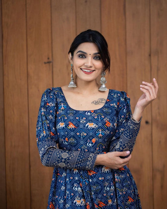 Elegant Printed Georgette Gown - Party Wedding Festival Wear for Women