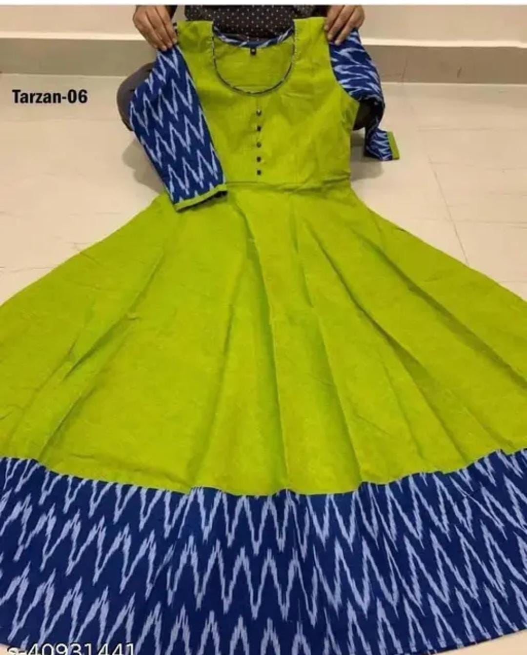 Elegant Classic Designer Women's Cotton Gown - Three Quarter Sleeve Calf Length Dress