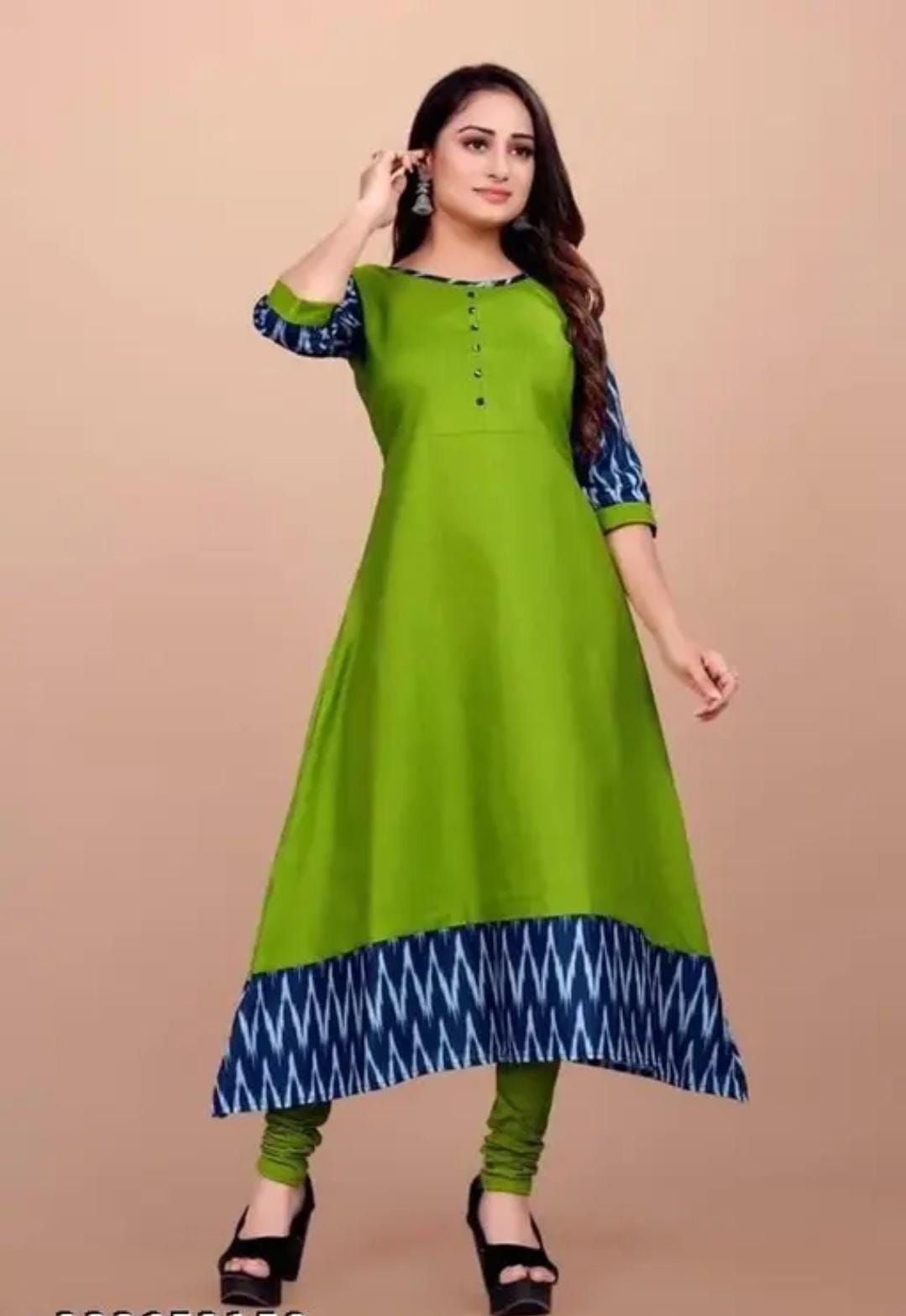 Elegant Classic Designer Women's Cotton Gown - Three Quarter Sleeve Calf Length Dress