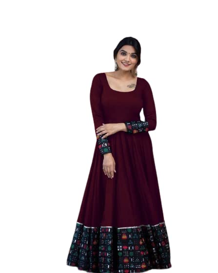 Women's Maroon Rayon Full Sleeve Maxi Gown - Casual & Festive Wear