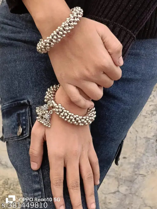 Premium Sterling Silver Kada Bangles Set (Pack of 2) - Traditional Elegance