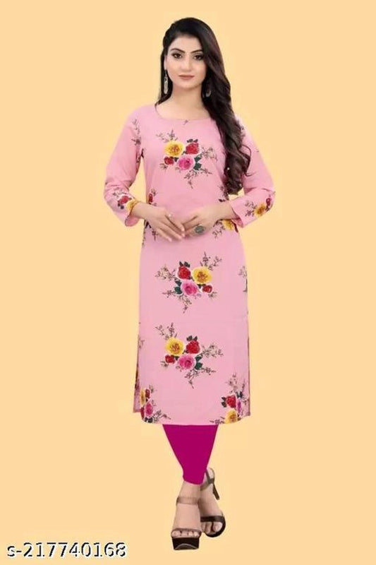 Elegant Pink Crepe Printed Kurti for Women  | Comfortable & Stylish