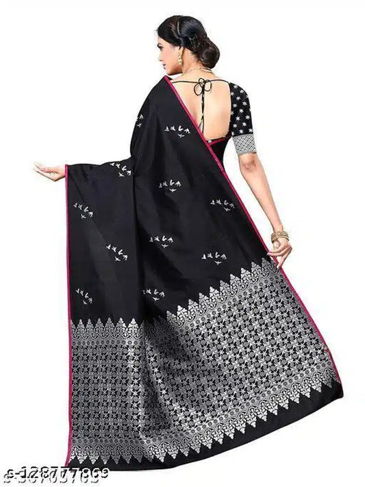 Sophisticated Black Jacquard Saree with Blouse - Timeless Elegance