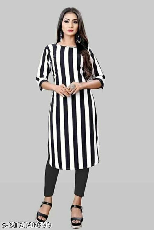 Elegant Crepe Striped Kurti - Black & White Women's Ethnic Wear