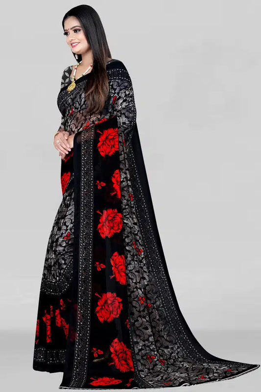 Elegant Black Printed Saree - Beautiful 5.95m Traditional Design