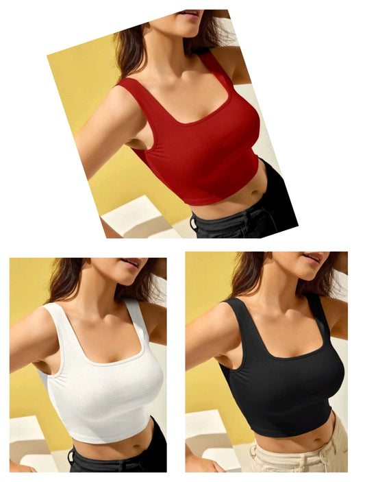 Premium Cotton Blend Solid Tops for Women - Multicolor Variety Pack of 3 (Size S)